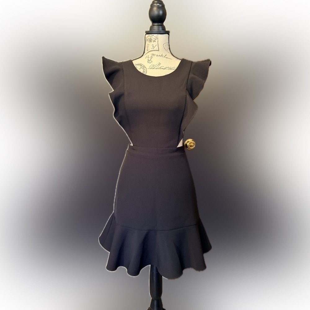BCBGMaxAzria Backless Black and Blue Apron Style Dress